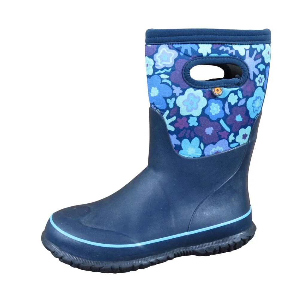 Bogs Grasp G-FLWR Youth Rain Snow Boots Size 3 Waterproof Insulated Navy Floral